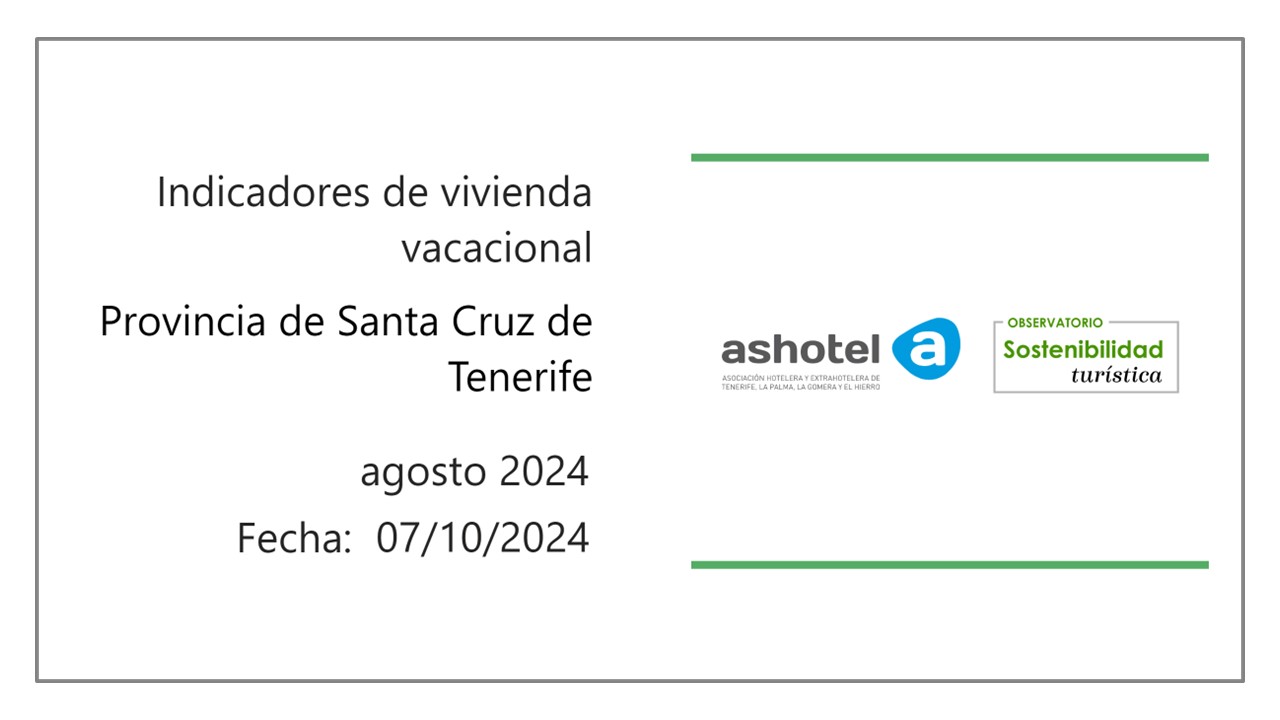 Indicadores de vivienda vacacional provincia de Santa Cruz de Tenerife agosto de 2024.