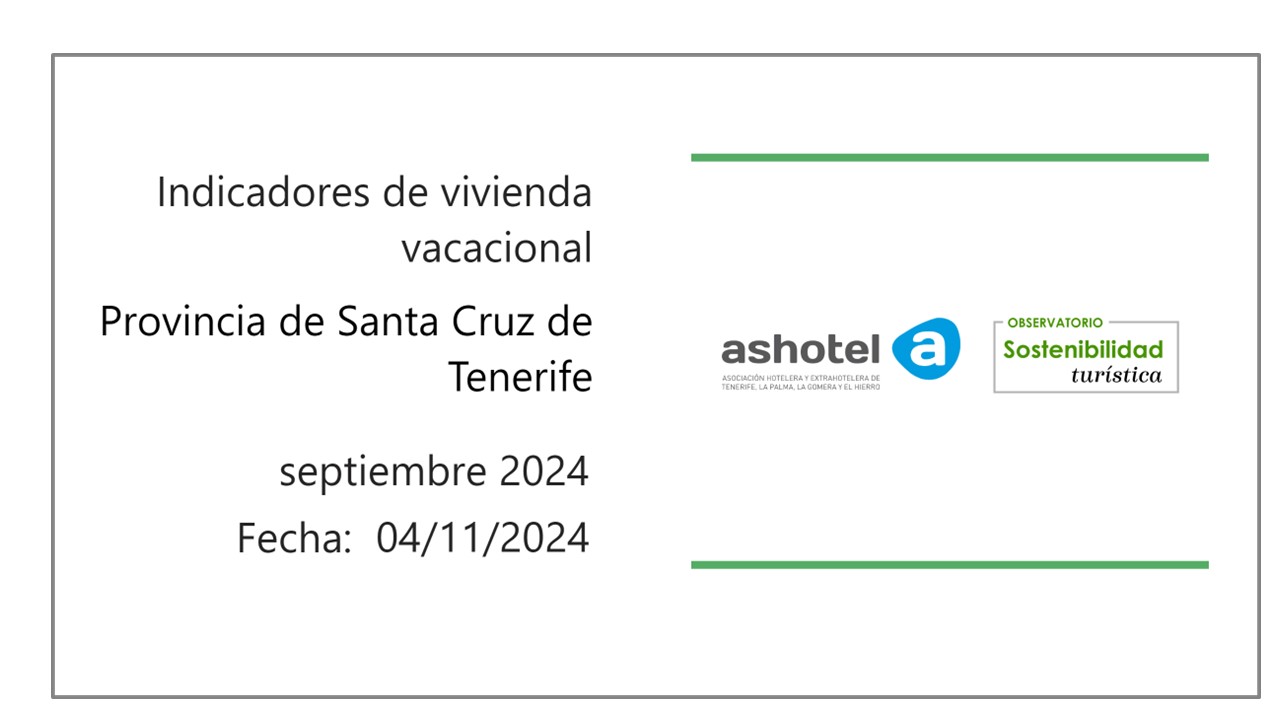 Indicadores de vivienda vacacional provincia de Santa Cruz de Tenerife septiembre de 2024.