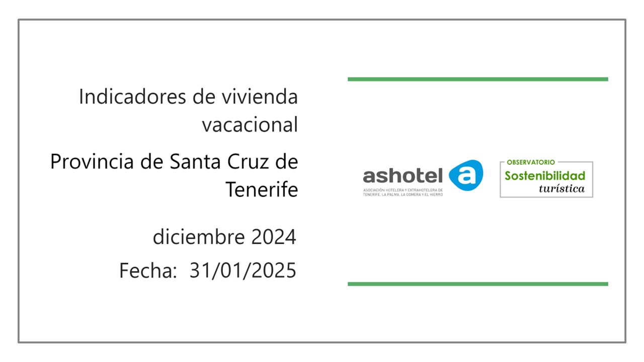 Indicadores de vivienda vacacional provincia de Santa Cruz de Tenerife diciembre de 2024.