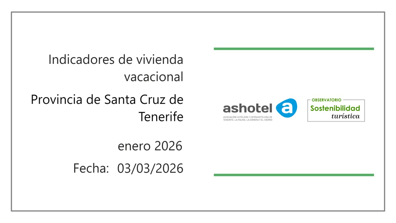 Indicadores de vivienda vacacional provincia de Santa Cruz de Tenerife enero de 2026.